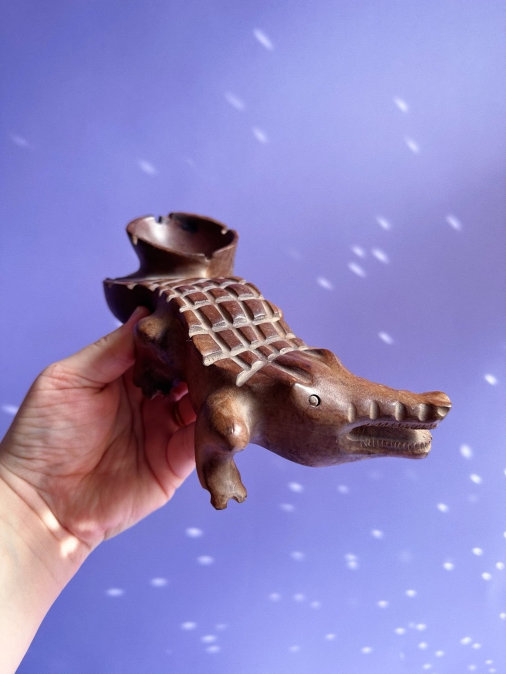Vintage Carved Wooden Alligator / Crocodile Ashtray / Trinket Dish - Brown